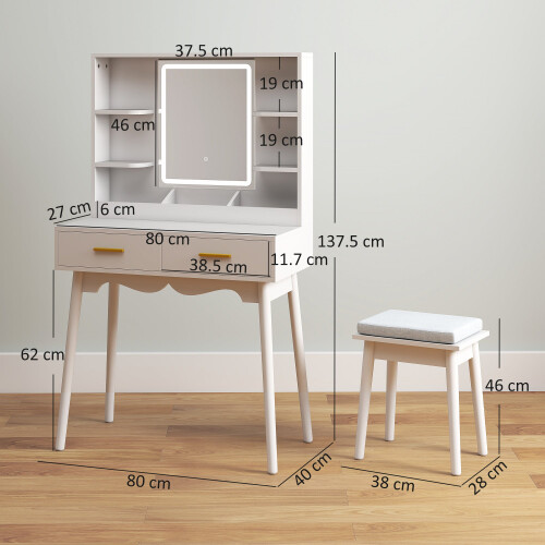 Dididi White Elegant Dressing Table With LED Mirror 2