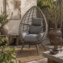 Luyono Rattan Rope Grey Teardrop Outdoor Egg Chair With Cushions