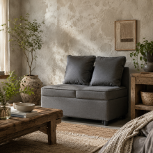 Lomo Fabric Grey 3 In 1 Convertible Single Sofa Bed With Magazine Pocket