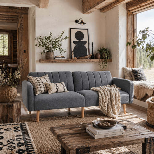 Nile Linen Grey 3 Seater Click Clack Sofa Bed With Adjustable Split Backrest
