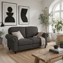 Mile Dira Dark Brown Upholstered 2 Seater Mid Century Style Sofa With Pocket Spring Support