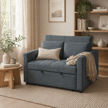 Matano Maso Charcoal Grey 2 Seater Sofa Bed With Side Pockets And Cushions