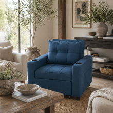 Norapa Fabric Dark Blue 3 In One Convertible Single Sofa Bed