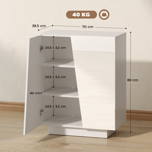 Ranifa Modern High Gloss White Freestanding Storage Cabinet 2 Doors 2