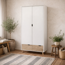 Skerries 2 Door Wardrobe White and Natural Oak Wood