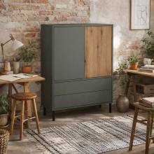 Malmo Olive Green and Natural Oak Wood Sideboard 2 Door 2 Drawer