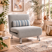 Coyo Kere Fabric Light Grey Single Sofa Bed With Fold Out SleeFauxr Design And Pillow