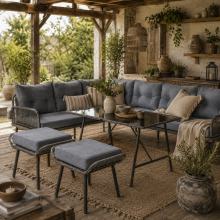 Relu Rattan Grey 8 Seater Outdoor Corner Sofa Set With Glass Top Table