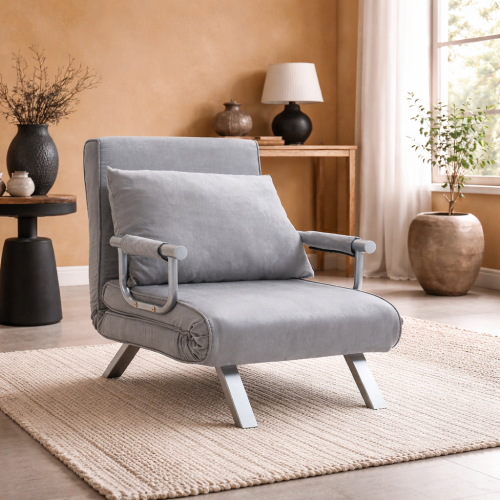 Yorito Suedette Grey Adjustable Back Futon Sofa Chair