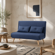 Roluzi Linen Look Dark Blue 2 Seater Sofa Bed