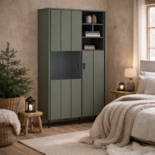 Elowynd Olive Green Panelled 3 Door Display Cabinet 3 Shelves