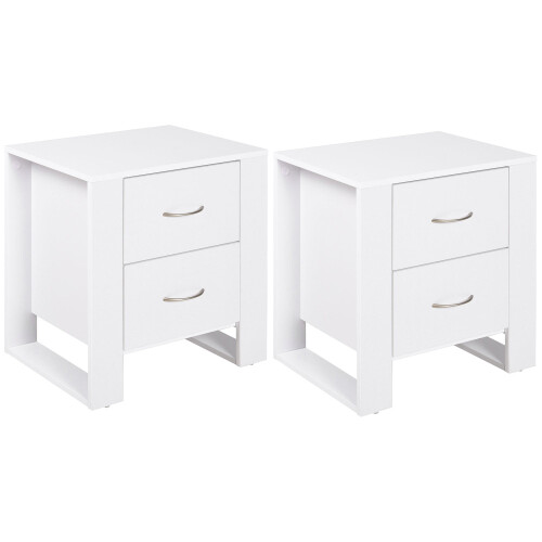 Sovise Set Of 2 Wooden White Bedside Tables With 2 Drawers 1
