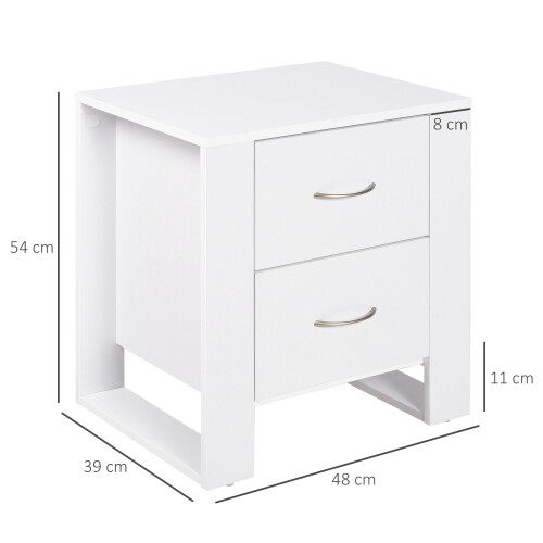Sovise Set Of 2 Wooden White Bedside Tables With 2 Drawers 2
