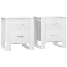 Zivika Momo Set Of 2 White Bedside Tables 2 Drawers Silver Handles