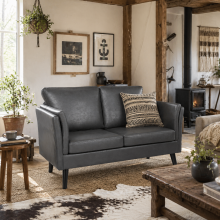 Ravi Grey Faux Leather 2 Seater Sofa