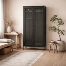 Sattek Black Metal 2 Reeded Glass Door Wardrobe