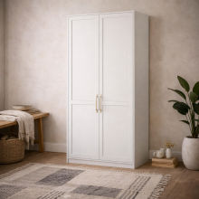 Kahs White Wooden 2 Door Storage Wardrobe Gold Handles