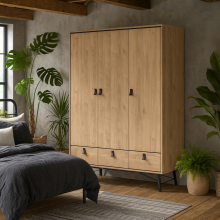 Juno Wardrobe 3 Doors 3 Drawers Natural Oak