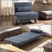 Raha Linen Dark Grey 3 In One Convertible Chair Bed With Adjustable Backrest And Pillow