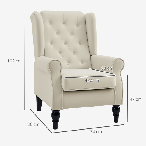 Vipamo Fabric Cream White Wingback Accent Chair With Button Tufted Upholstery 2