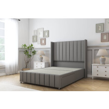 (3' Single, Pewter) Sloomy Melbourne Dumfries Divan Bed Base No Drawers With 54" Wingback Headboard & 12" Matching Footboard