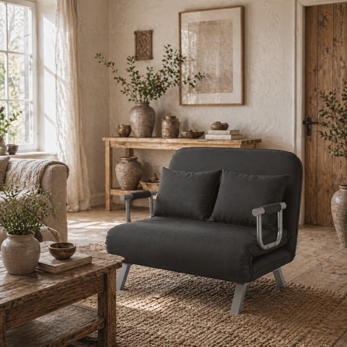 Fiyo Fabric Dark Grey 2 Seater Click Clack Sofa Bed