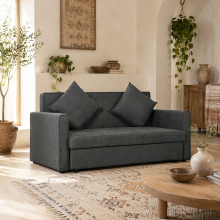 Takala Nele Snow Flannel Dark Grey 2 Seater Sofa Bed With Hidden Storage And Cushions