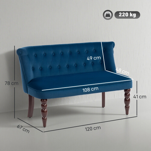 Layono Dark Blue Velvet Diamond Button Tufted Wingback 2 Seater Sofa 2