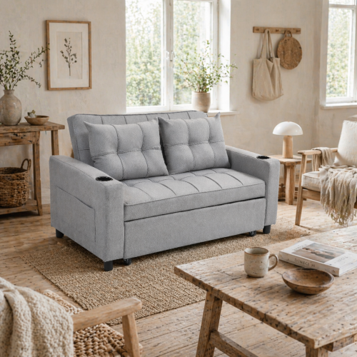 Kahani Razi Light Grey Upholstered 2 Seater Pull Out Sofa Bed
