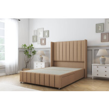 (3' Single, Latte) Sloomy Melbourne Dumfries Divan Bed Base No Drawers With 54" Wingback Headboard & 12" Matching Footboard