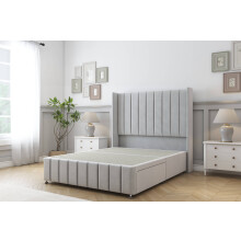 (2'6 Small Single, Sliver) Sloomy Melbourne Plush Divan Bed Base No Drawers With 54" Wingback Headboard & 12" Matching Footboard