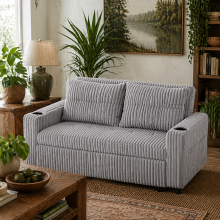 Lore Light Grey Corduroy 2 Seater Click Clack Sofa Bed