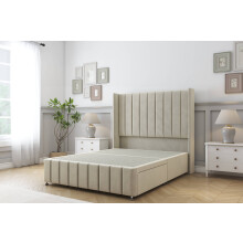 (4' Small Double, Cream) Sloomy Melbourne Plush Divan Bed Base No Drawers With 54" Wingback Headboard & 12" Matching Footboard