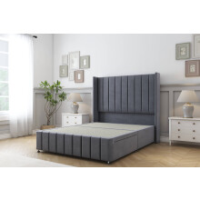 (3' Single, Steel) Sloomy Melbourne Plush Divan Bed Base No Drawers With 54" Wingback Headboard & 12" Matching Footboard