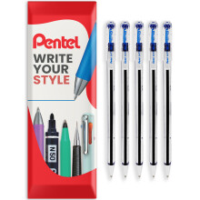 (Blue) Pentel Superb Stick Ballpoint Pen 0.7mm Fine Tip, 5 Pack