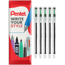 (Green) Pentel Superb Stick Ballpoint Pen 0.7mm Fine Tip, 5 Pack