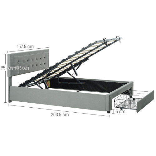 Rela 4FT6 Double Ottoman Bed Frame with Integrated Front Divan Drawer Storage In Grey 2