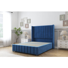 (2'6 Small Single, Navy) Sloomy Melbourne Plush Divan Bed Base No Drawers With 54" Wingback Headboard & 12" Matching Footboard