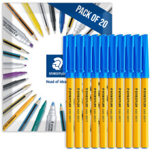 (Blue) Staedtler 430F Stick Ballpoint Fine Pens Pack of 20