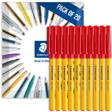 (Red) Staedtler 430F Stick Ballpoint Fine Pens Pack of 20
