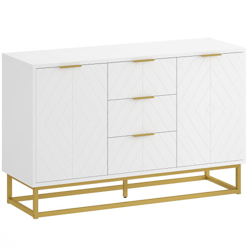Luka White Sideboard 3 Drawers 2 Doors Chevron Design Gold Accents 1