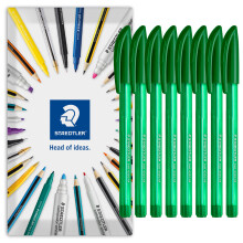 (Green) Staedtler 4320 Stick Ballpoint Pens Medium 8 Pack