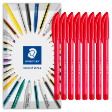 (Red) Staedtler 4320 Stick Ballpoint Pens Medium 8 Pack