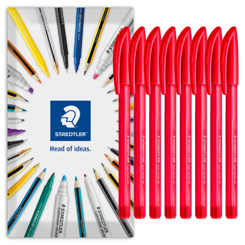 Staedtler (Red) Staedtler 4320 Stick Ballpoint Pens Medium 8 Pack