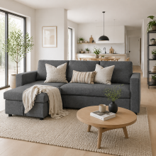 Kesosu Dark Grey Upholstered 3 Seater Sofa Bed With Built In Storage