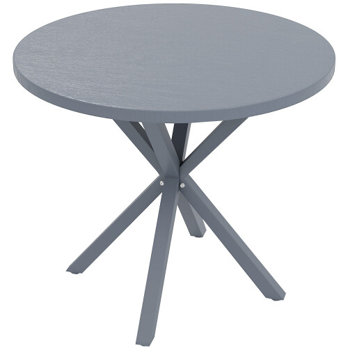 Revafa Metal Grey Round Garden Dining Table With Wood Effect 1