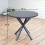 Revafa Metal Grey Round Garden Dining Table With Wood Effect 3