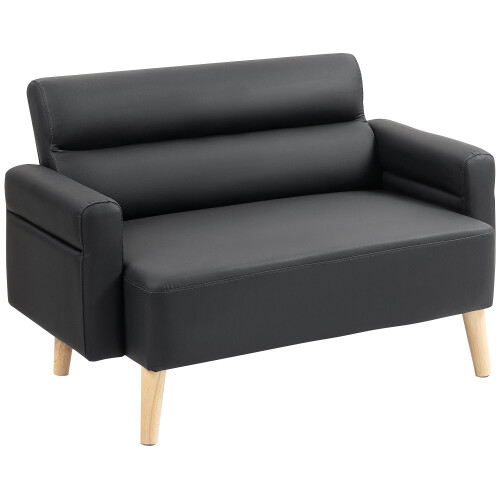 Raha Black Faux Leather Compact 2 Seater Sofa 1