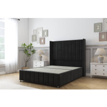 (2'6 Small Single, Black) Sloomy Melbourne Plush Divan Bed Base No Drawers With 54" Wingback Headboard & 12" Matching Footboard