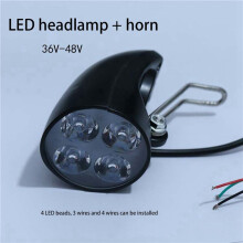 2X 36V 48V EBike Light Scooter Lamp Electric Bicycle 4 LED Front Headlight Ultra-Bright Spotlight with Horn
